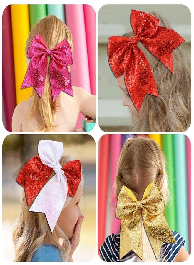 Hipcheer Large Sequin Glitter Cheer Hair Bows,Sparkly Bows Ponytail Holder Elastic Band for Cheerleading Teen Girls College Sports (Red Black) - Image 2
